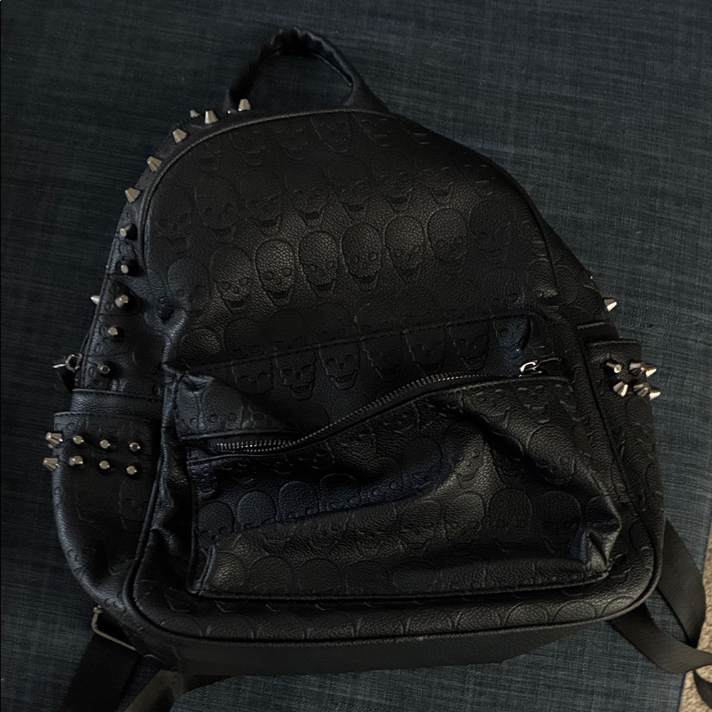 Black Studded Skull Backpack - Men